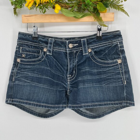 Miss Me Angel Wing Jean Shorts Low Rise Rhinestone Pocket Y2K Western Glam - Picture 3 of 10